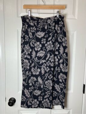 Vintage 90s Jones NY 100% Silk Blue Floral Midi Wrap Skirt 🦋